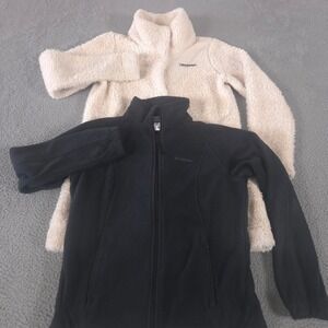 LOT OF 2 Columbia Jacket Womens M Black Cream Benton Springs Sherpa Fleece Zip
